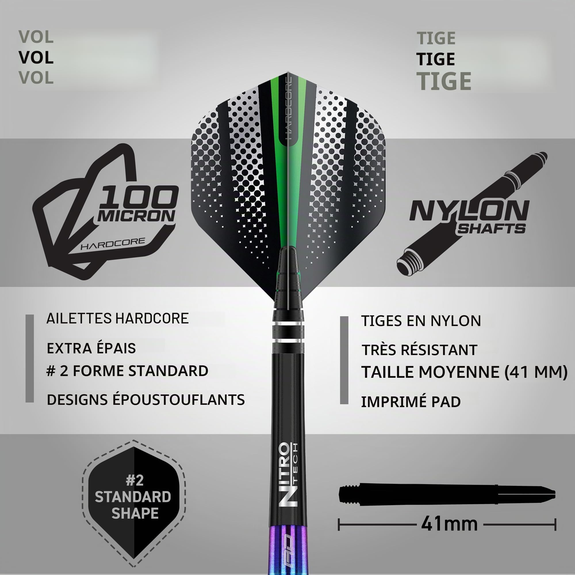 RED DRAGON Razor Edge Spectron Fléchettes en tungstène Softip 18 grammes avec ailettes et tiges