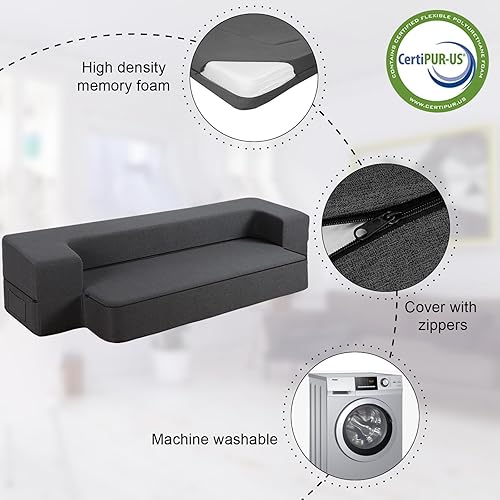 Miniatura 7 de Sofá Cama Plegable Moderno de 10 Pulgadas con Espuma Viscoelástica, Sofá Futón Completo Silla Reclinable para la Sala de Estar, Colchón para