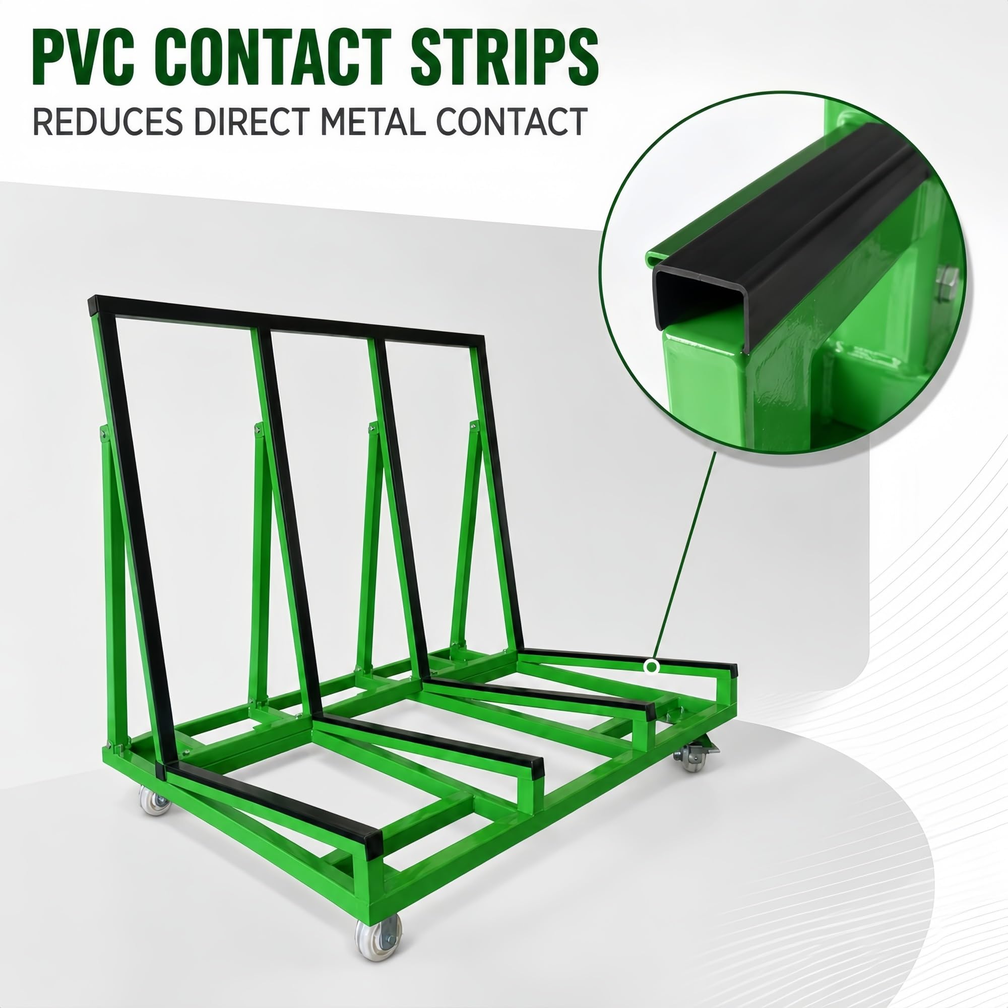 Plattenwagen mit Neigrahmen for Gipskarton, Glas, Steinplatten und Türen | PVC-Kontaktstreifen und vier Rollen for kontrolliertes Bewegen und Abstellen(Green)