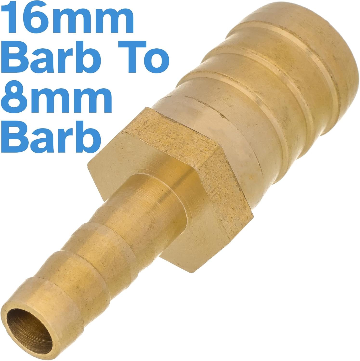 16mm to 8mm Brass Straight Barbed Pipe Fitting Connector Plumbing Hose, Barb Tubing Adapter Coupler Reducer Converter, Used to Connect Lines for Air, Water, Fuel, Oil and Inert Gases