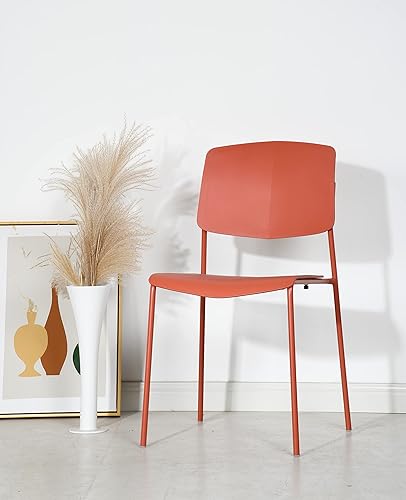 Miniatura 2 de Zuho II - Silla apilable moderna, color naranja fuego, juego de 2, sillas apilables de plástico sin brazos para exteriores, comedor, patio, cocina,