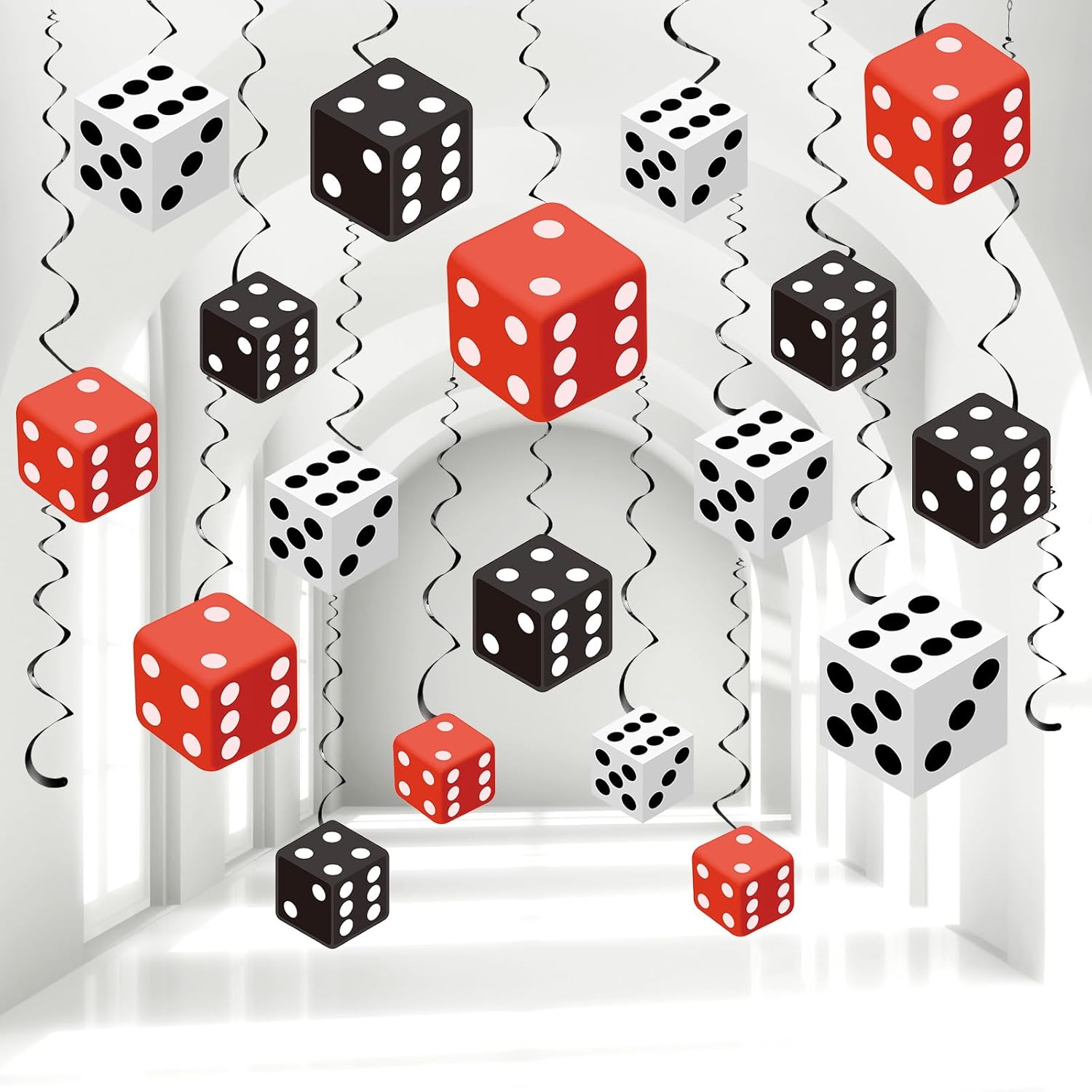 Soulchen 48 Pcs Casino Dice Party Hanging Swirl Decoration Casino Theme Party Decor for Game Night Las Vegas Birthday Graduation Prom Supply