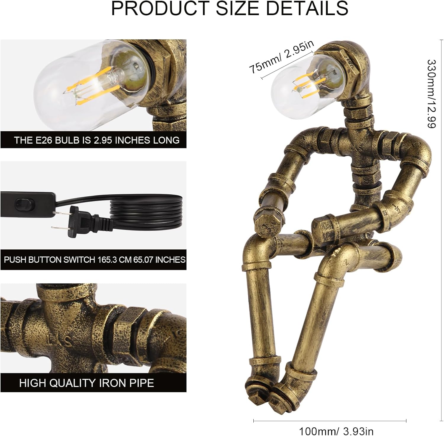 Steampunk Decor Table Lamp for Men Unique Creative Robot Style Desk Lamp,Vintage Industrial Metal Pipe Water Pipe Light, Home Decor Ideal for Bedrooms,Study. (Bronze B)