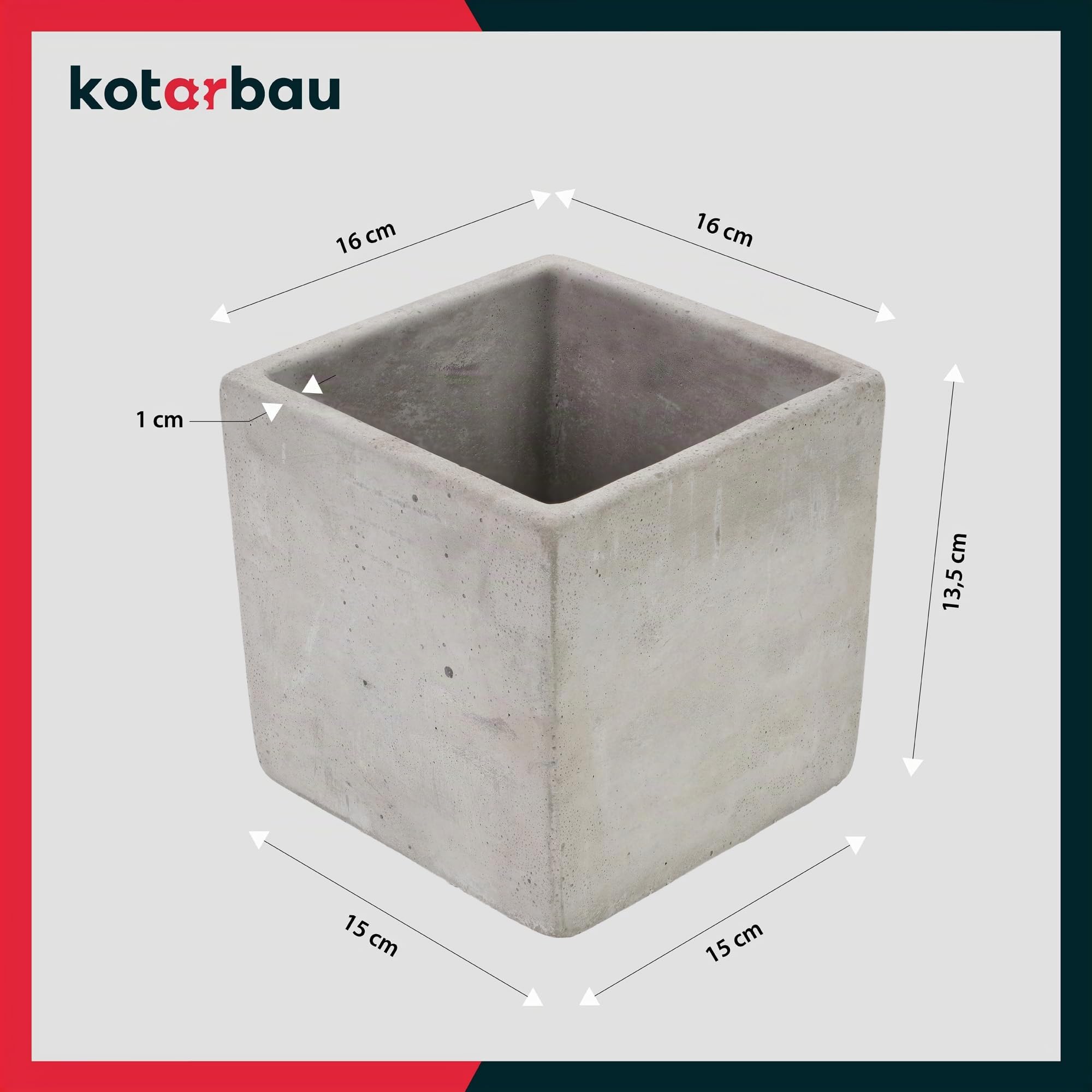 KOTARBAU® Lot de 2 pots de fleurs en béton décoratif carré pour fleurs et plantes 16 x 16 cm