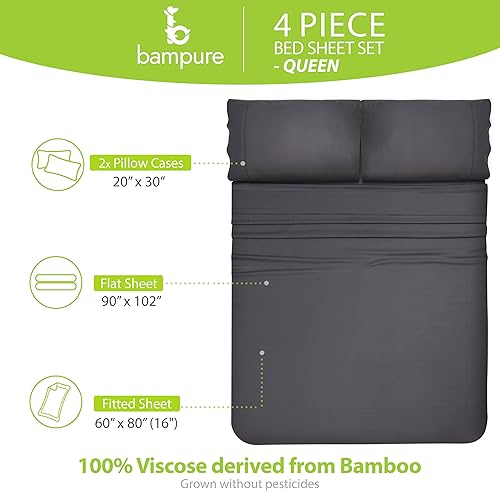 Miniatura 4 de BAMPURE Luxury Series Queen Sheet Set - 100% Pure Viscose derived from Bamboo Sheets Queen Size - Super Soft Queen Cooling Sheets for Hot Sleepers