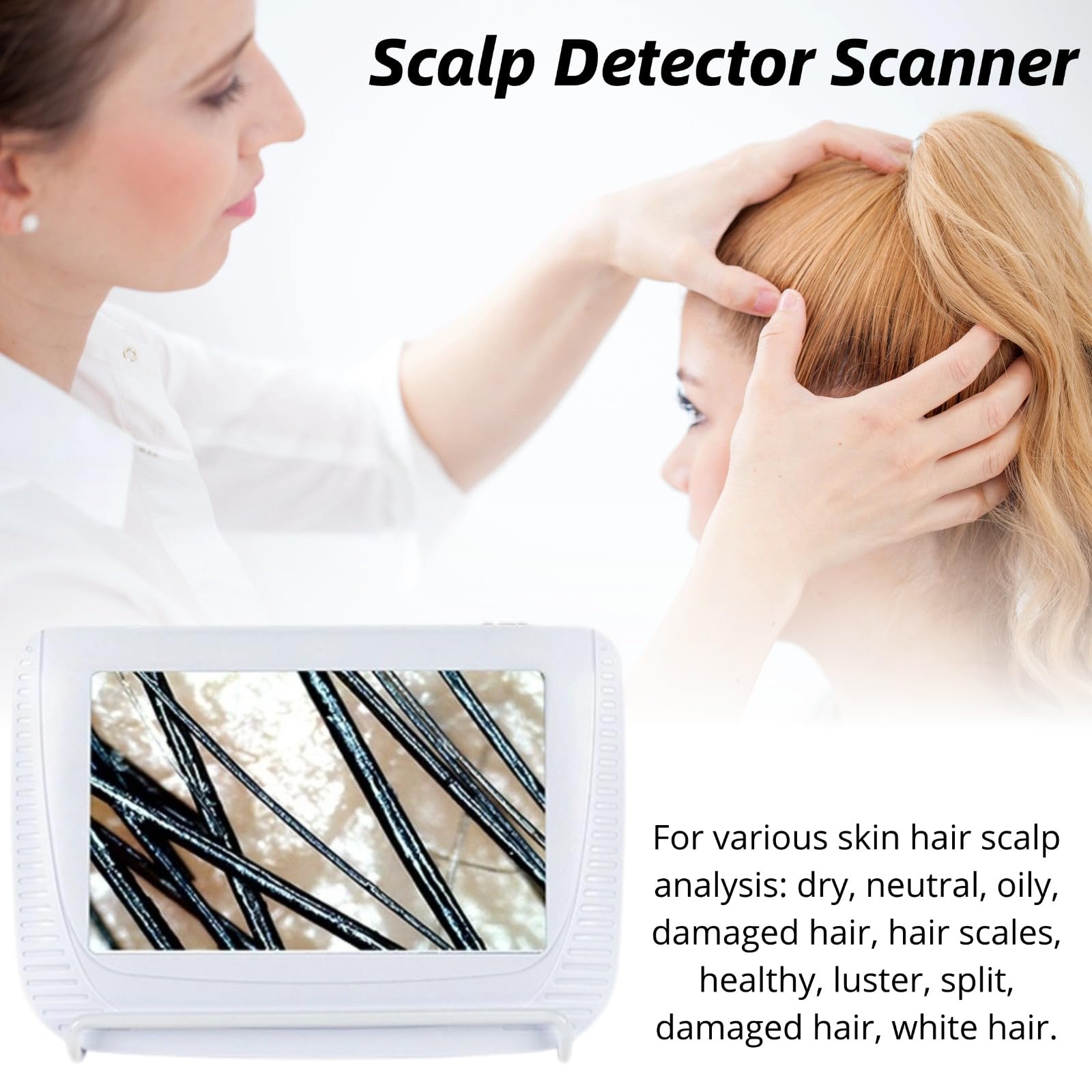 Skin Hair Analyzer, 5 Inch LCD Screen Skin Diagnosis Hair Analyzer, Rechargeable Portable Scalp Detector Scanner, Skin Hair Follicle Analyser Detector for Home Spa Salon Use