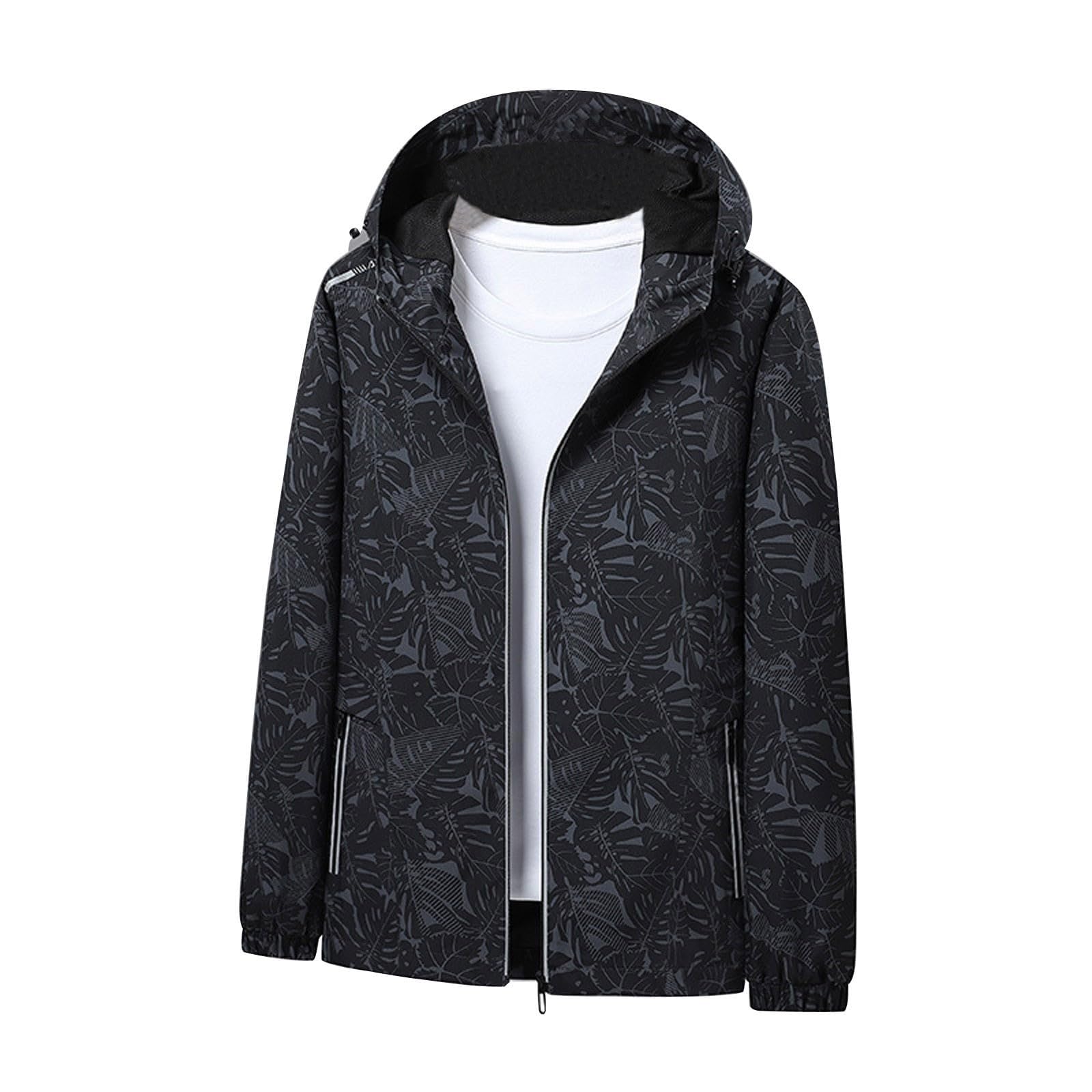 Womens Stylish Raincoat Leaves Print Rain Jacket Fall Lightweight Zipper Up Windbreaker For Hiking S 5Xl Invierno Mujer Cremallera Abrigos Waterproof Chubasquero Impermeable Ropa De Agua