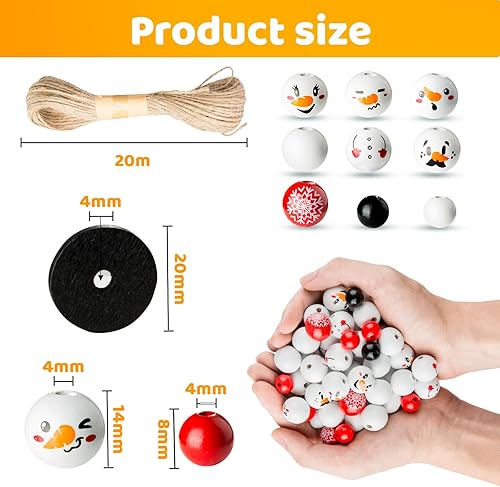 Miniatura 3 de 450 cuentas de madera de Navidad, cuentas de madera de muñeco de nieve de Navidad con 6 caras diferentes de dúo, cuentas de manualidades,
