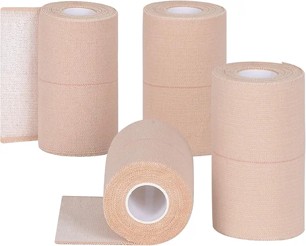 Worive 4 Rolls Elastic Tape, Breathable Self Adhesive Bandage Wrap, Flexible Stretch Bandages for Sports Wrists Sprains Knees Ankles, for Animals and Pets, 5 Yards (4 Inch in Width)