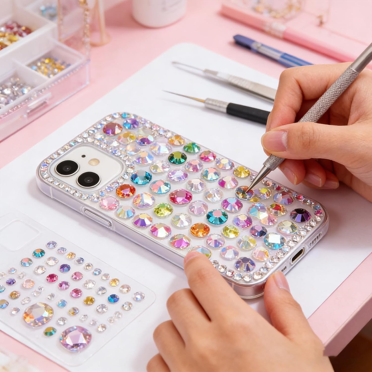 Resin Rhinestones Kit for Bedazzling, 3mm Flatback Rhinestones for Crafts with B7000 Glue & Tools, Ultimate All-in-One Bedazzler Kit for DIY Nail Art, Shoes, Phone Case Decoration, Creative Gifts