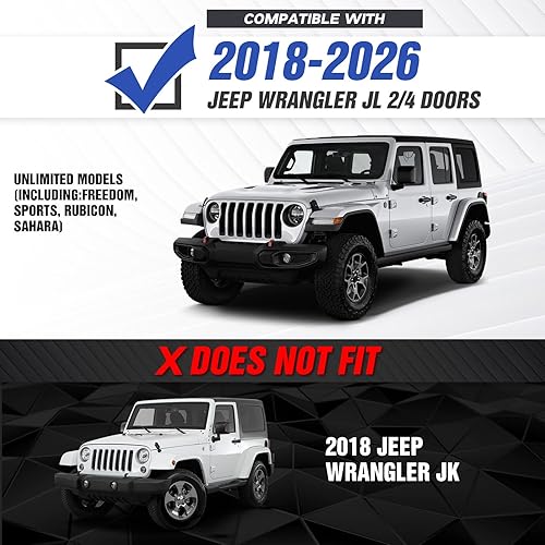 Miniatura 2 de Combo de parachoques delantero y trasero todoterreno compatible con Jeep Wrangler JL JLU Unlimited 2018-2025 (2/4 puertas) equipado con placa de