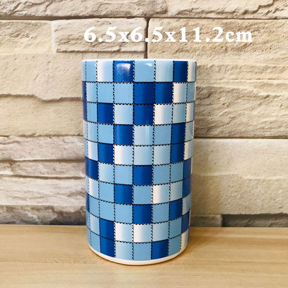Muzi Badzubehör-Set aus Keramik, modernes Design, Seifenspender, Zahnbürstenhalter, Becher, Seifenschale (blaues Mosaik)