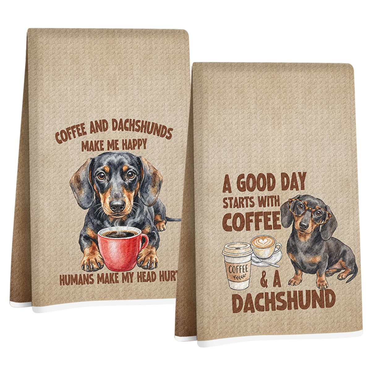 2 Pcs Funny Dachshund Kitchen Towels, Coffee Gifts Reusable Dish Towels