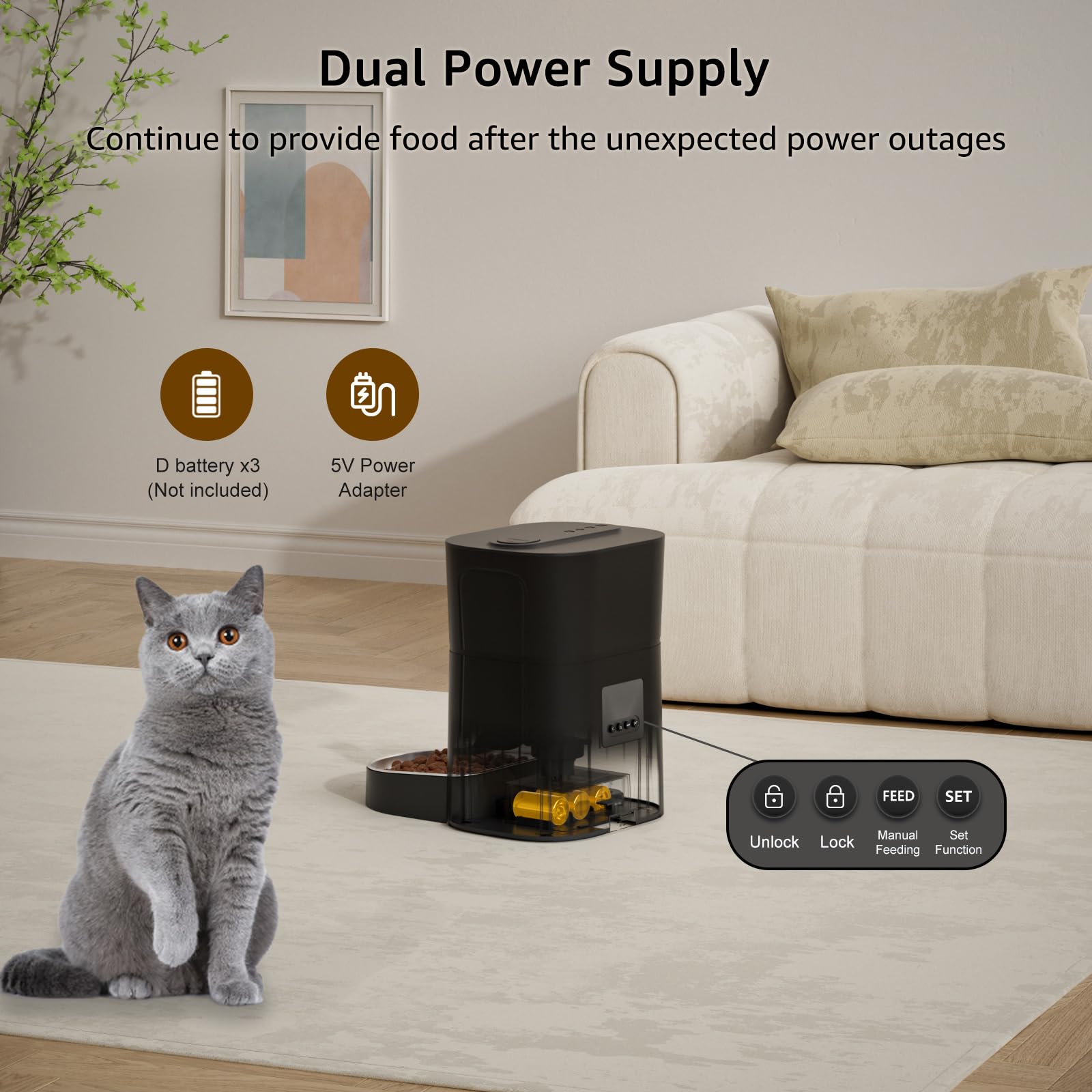Balimo Futterautomat Katze 3L, WiFi Intelligenter Katzenfutter Automat, Futterspender für Katzen/Hunde Mit Nachtlicht und 304 Edelstahlnapf, APP-Steuerung, 1-10 Mahlzeiten pro Tag, Schwarz