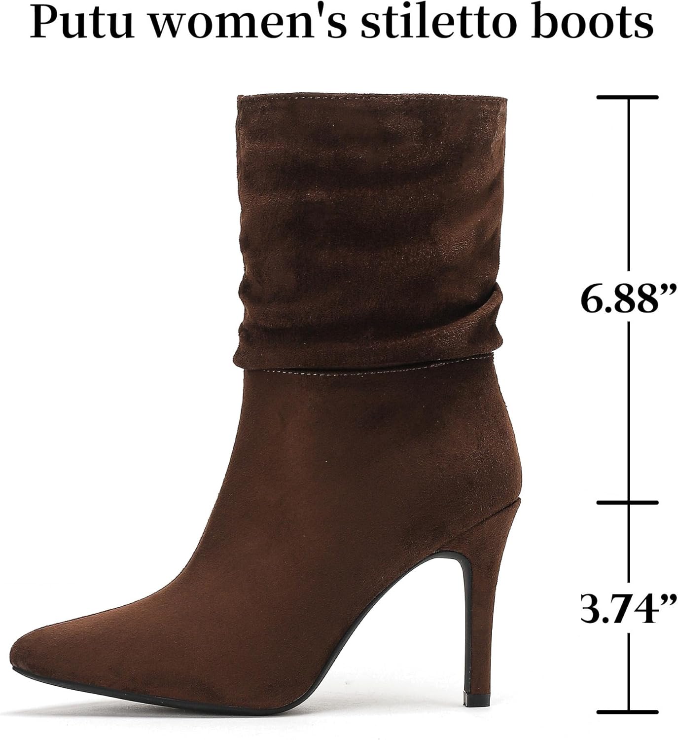 Putu Women's Stiletto High Heel Boots Slouchy Ankle Boots Sexy Dress Boots - Image 4