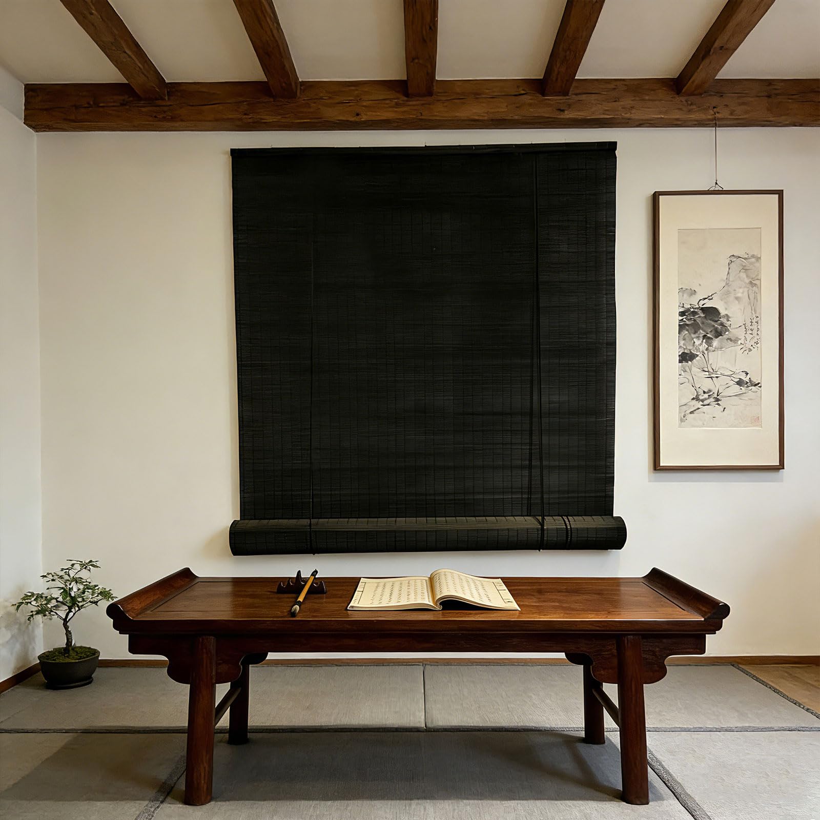 Store Bambou Extérieur 105 x 120 cm Respirant Écran Solaire, Personnalisable Naturel Store Bambou pour Intérieur Extérieur, C