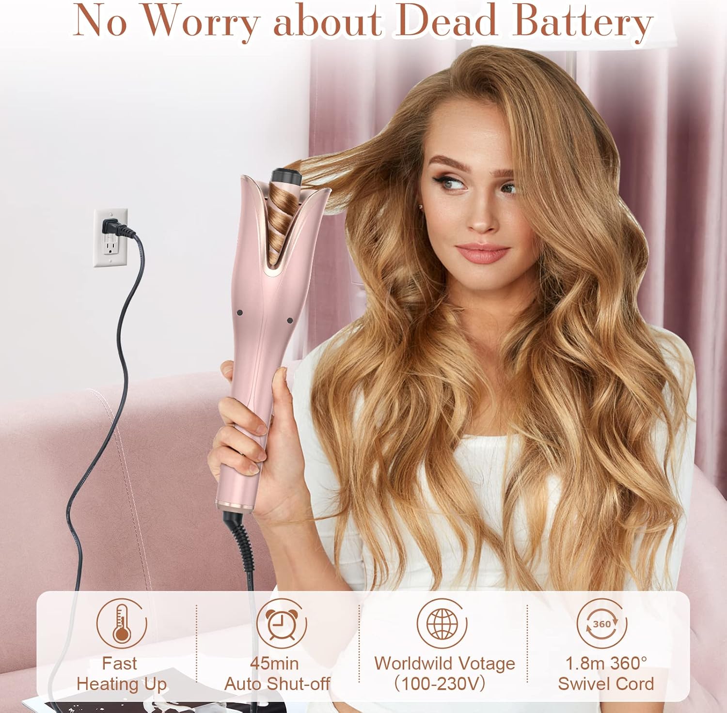 Automatic Curling Iron, Smart Anti-Tangle Curling Iron 1 inch with Auto Shut-Off, Automatic Hair Curler with 3 Temps Up to 430℉, Fast-Heating Rotating Curling Iron with Dual Voltage for Hair Styling