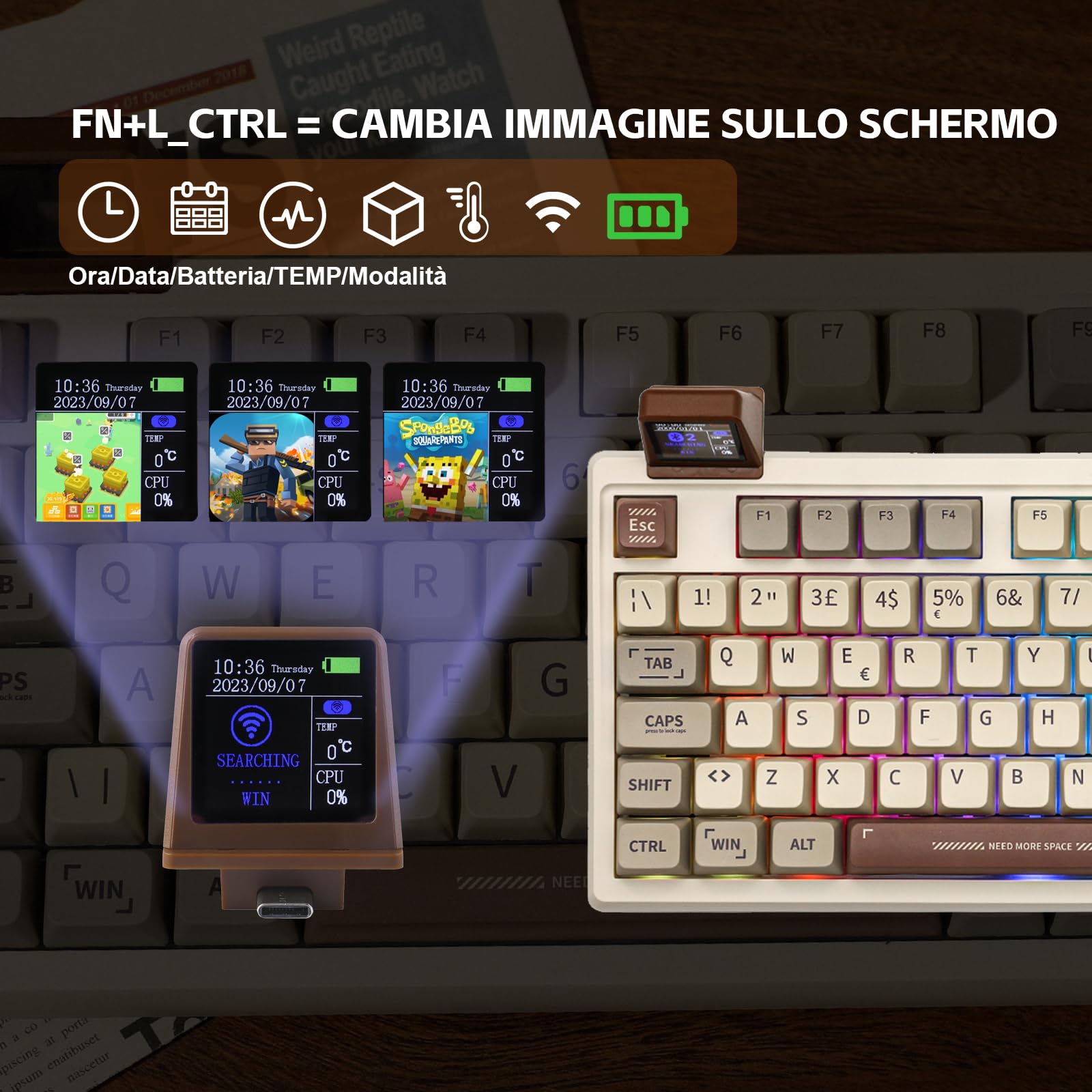 EPOMAKER RT100 ISO (Italiano) Tastiera Meccanica con Mini TV Personalizzabile. 98-key Gasket, knob, 5000mAh, Hot-Swap, Bluetooth/2.4ghz/USB-C per Mac/PC/Game (IT Retro, Wisteria Tactile Switch)
