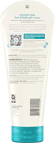 Miniatura 8 de Aveeno - Crema de gel para piel sensible, cara y cuerpo para niños con avena prebiótica, clínicamente probada durante 24 horas de hidratación para