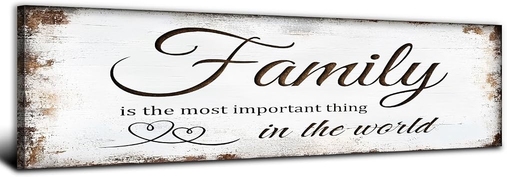 Rustic Family Wall Art Family Signs for Home Decor Wall Canvas Picture Living Room Wall Decor, Large Inspirational Motto Poster Wood Grain Prints Painting Farmhouse Artwork Bedroom Decorations 14x48