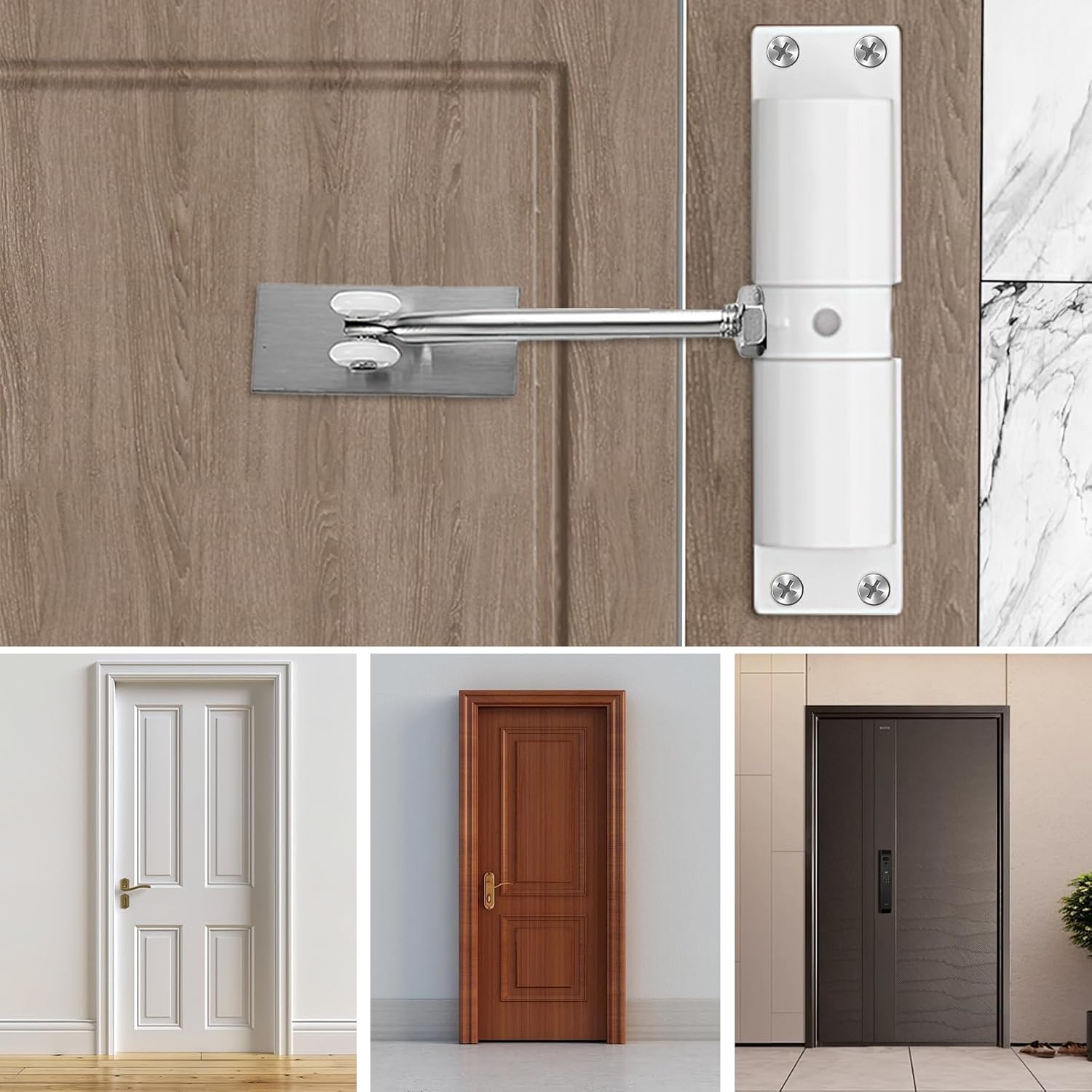 2025 New Automatic Door Closer, Door Closer Automatic Safety Spring Closers, Convert Hinged Doors to Self Closing - White