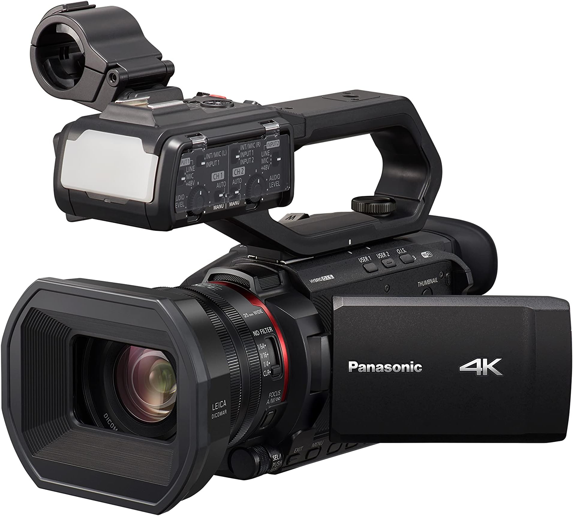 PanasonicHC-X2000E Lightest 4K Professional Camcorders with Wide-Angle 25 mm Lens, 24x Optical Zoom and Detachable Handle