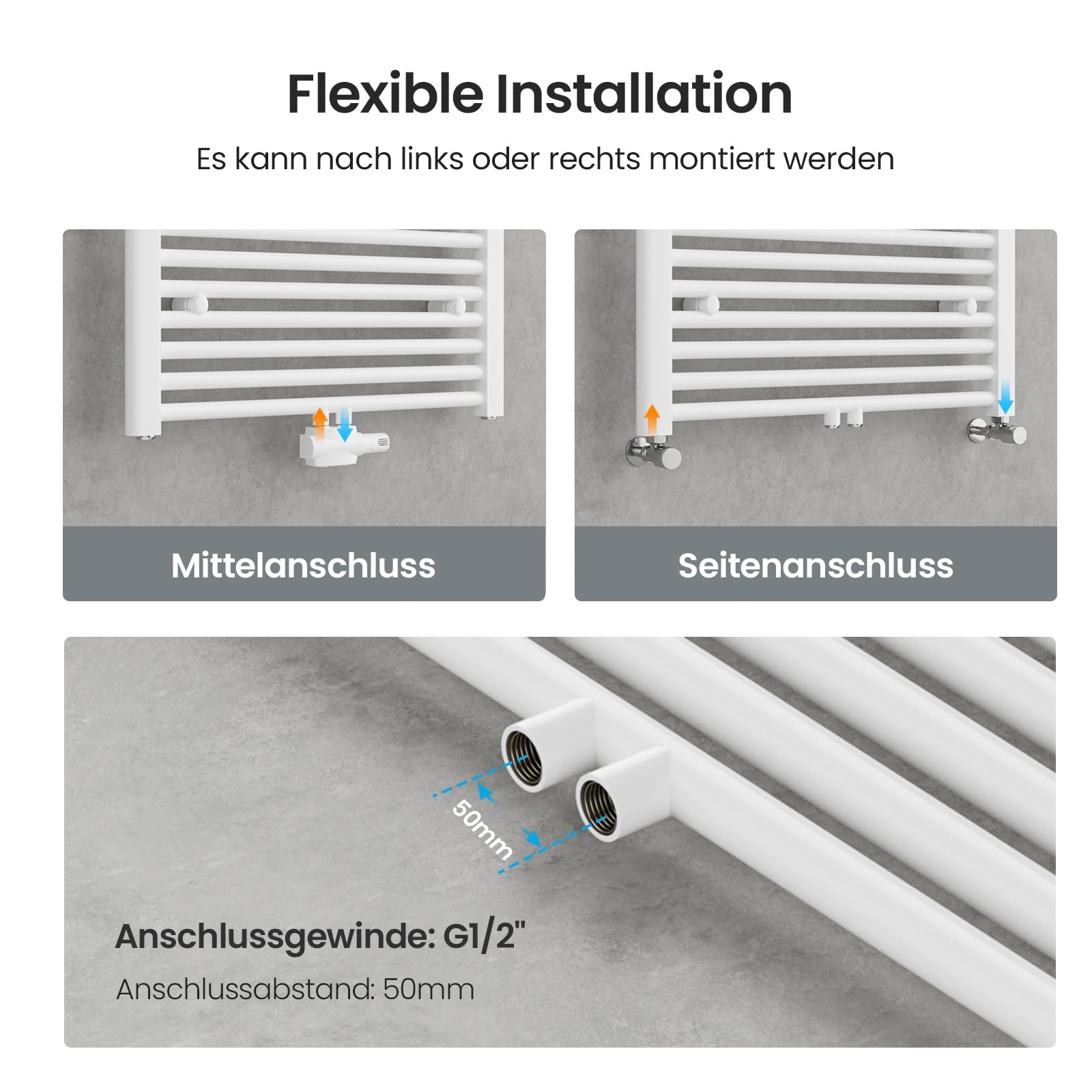 Heilmetz Anthrazit BadHeizkörper 60 x 140 cm Handtuchtrockner 663 Watt Mittelanschluss