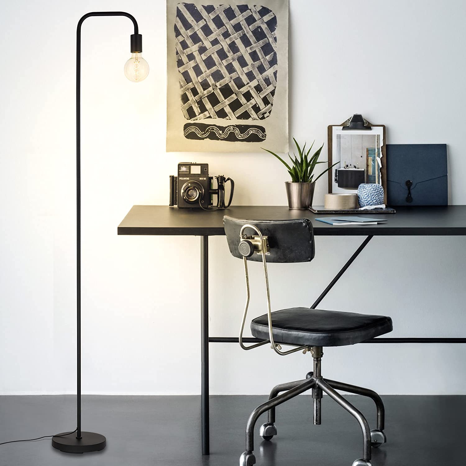 Gebogen vloerlamp met blauwe kap Steinhauer Sparkled light