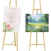 2 Pack Metal Scroll Display Easel, Gold Decorative Large Adjustable Floor Standing Easel with Chain Support, Arts Crafts Painting Drawing Art Supplies Easels for Picture Frame Wedding Sign