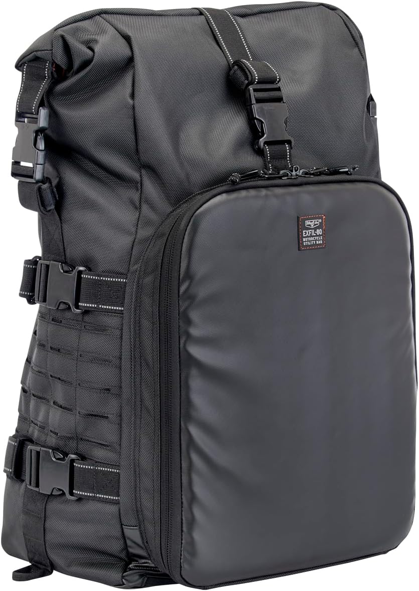 Biltwell EXFIL-80 2.0 Sissy Bar Bag - Black, 51L Motorcycle Bag, Compatible with Touring and Cruiser Motorcycles