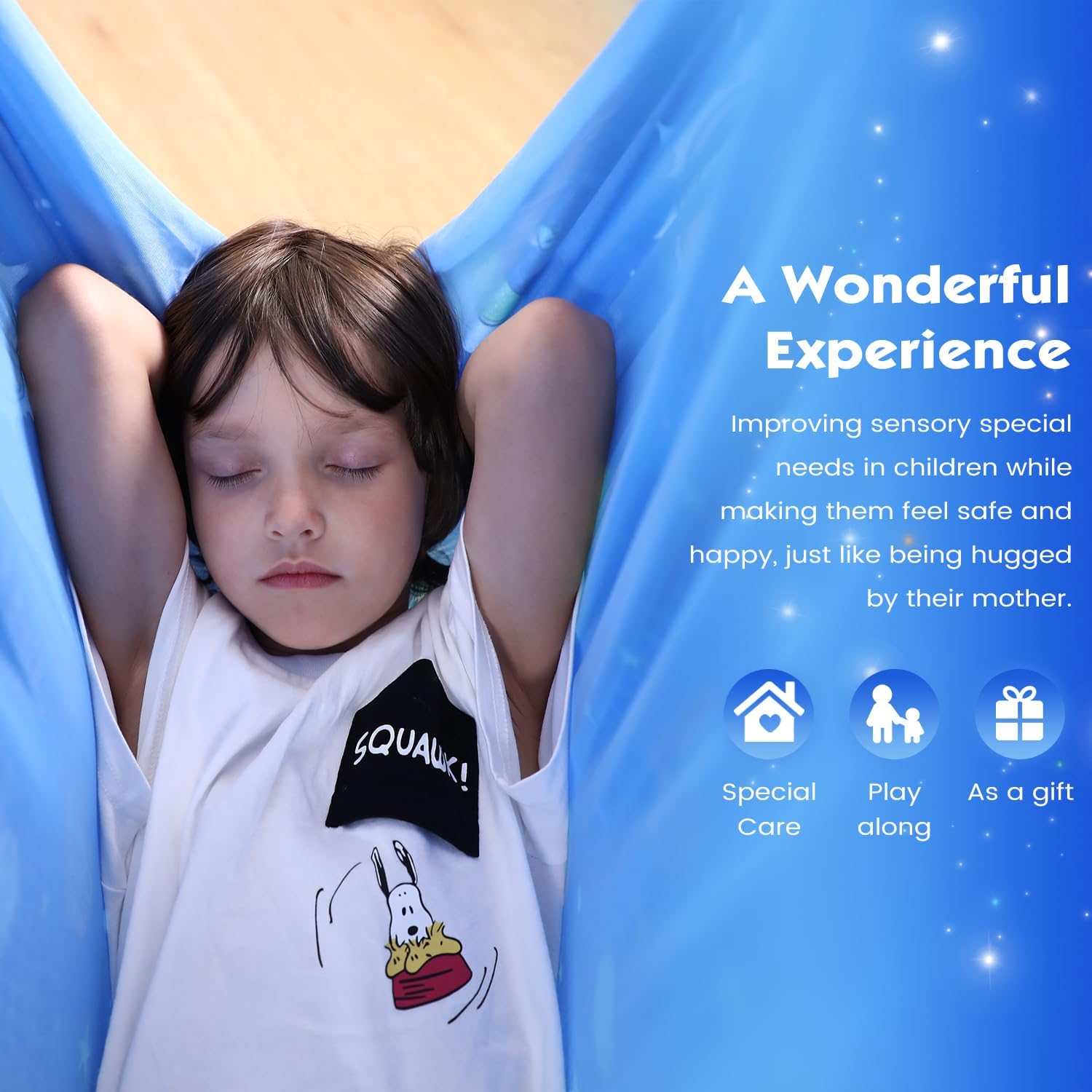 Sensory Swing Indoor for Kids Boys Girls, Space Astronaut Joy Swing for Bedroom Outdoor, Double Layer Therapy Cuddle Swing for Autism Child Adult, 360° Swivel Ceiling Swing, Holds up to 300lbs