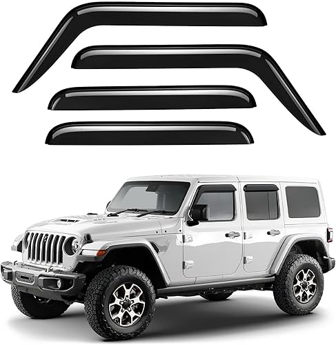 Vista 14 de Juego de 2 protectores de lluvia originales, deflectores de ventana de montaje exterior, viseras laterales de buen aspecto compatibles con Jeep TJ