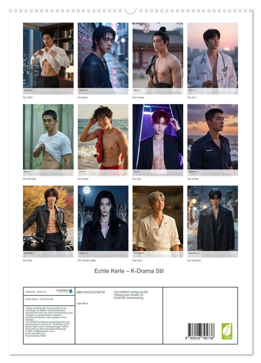 Echte Kerle – K-Drama Stil (hochwertiger Premium Wandkalender 2027 DIN A2 hoch), Kunstdruck in Hochglanz: Unwiderstehliche Männer aus der Welt der K-Dramen (CALVENDO Erotik)