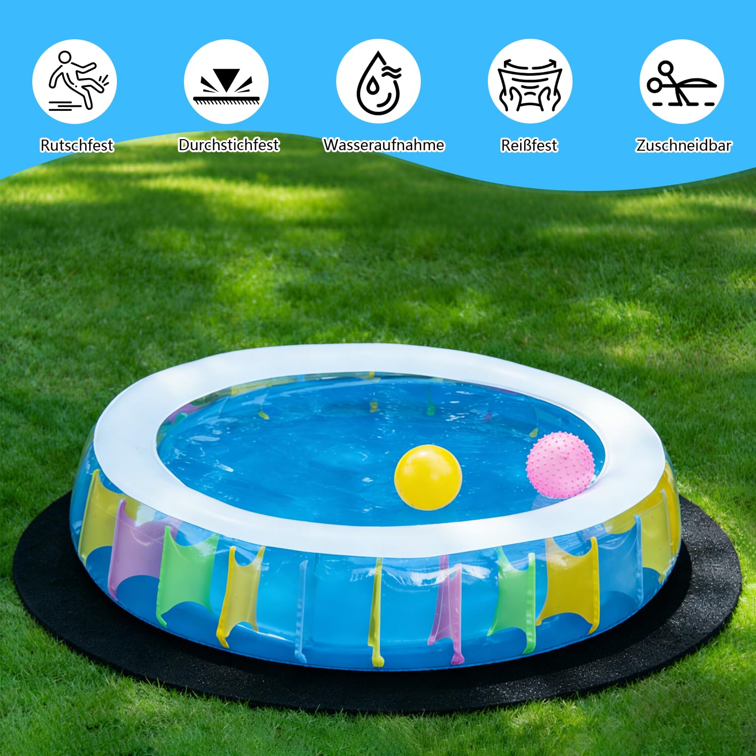 Tapis de piscine rond 366 cm - Antidérapant et indéchirable - Imperméable - Film de sol pour piscine et jacuzzi