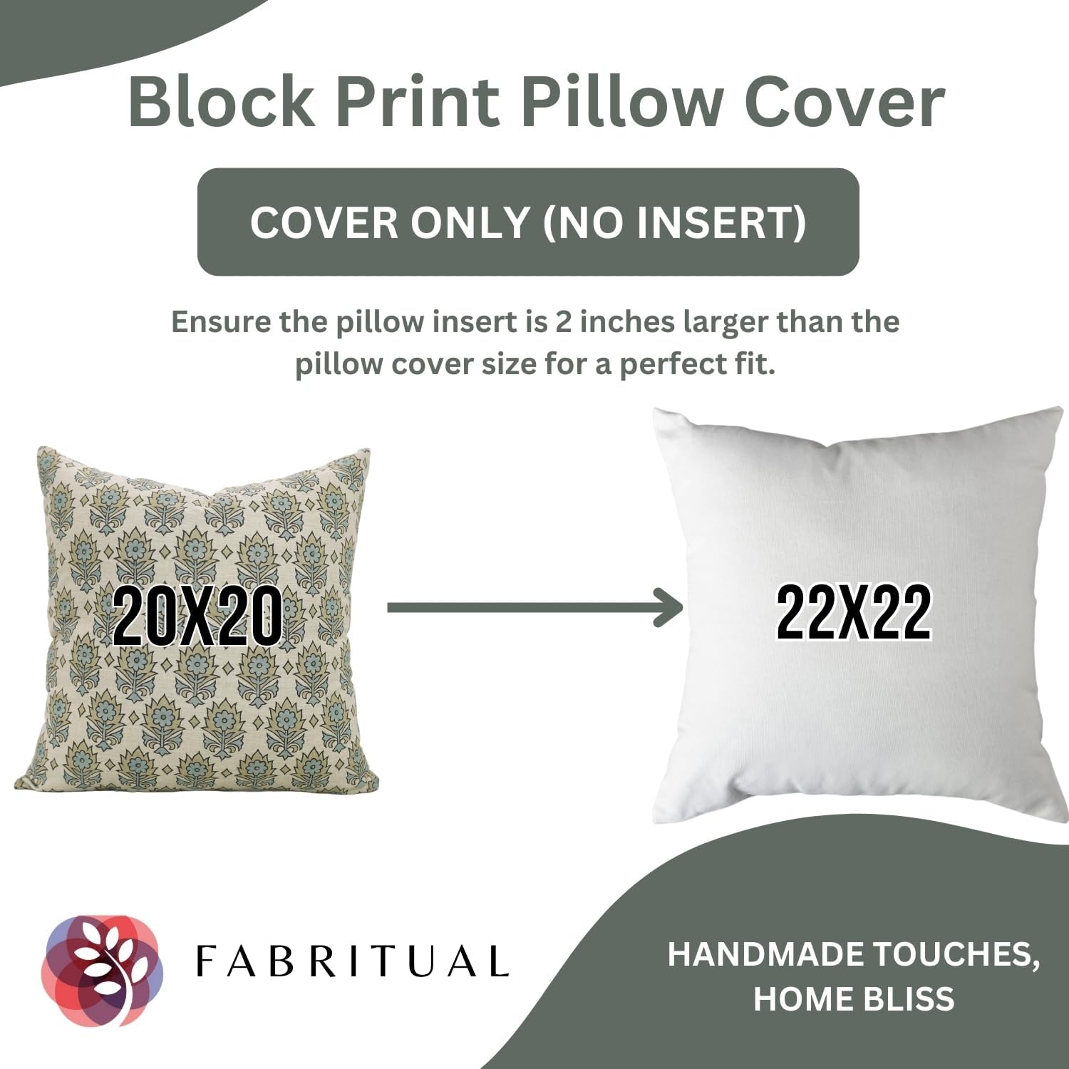 Floral Handmade Block Print Linen Blend 22X22 Inches Throw Cushion Cover, Indoor, Home Decor, Farmhouse Pillowcase, Decorative for Sofa, Couch, and Bed, Fall Decoration, Kusum, Gray