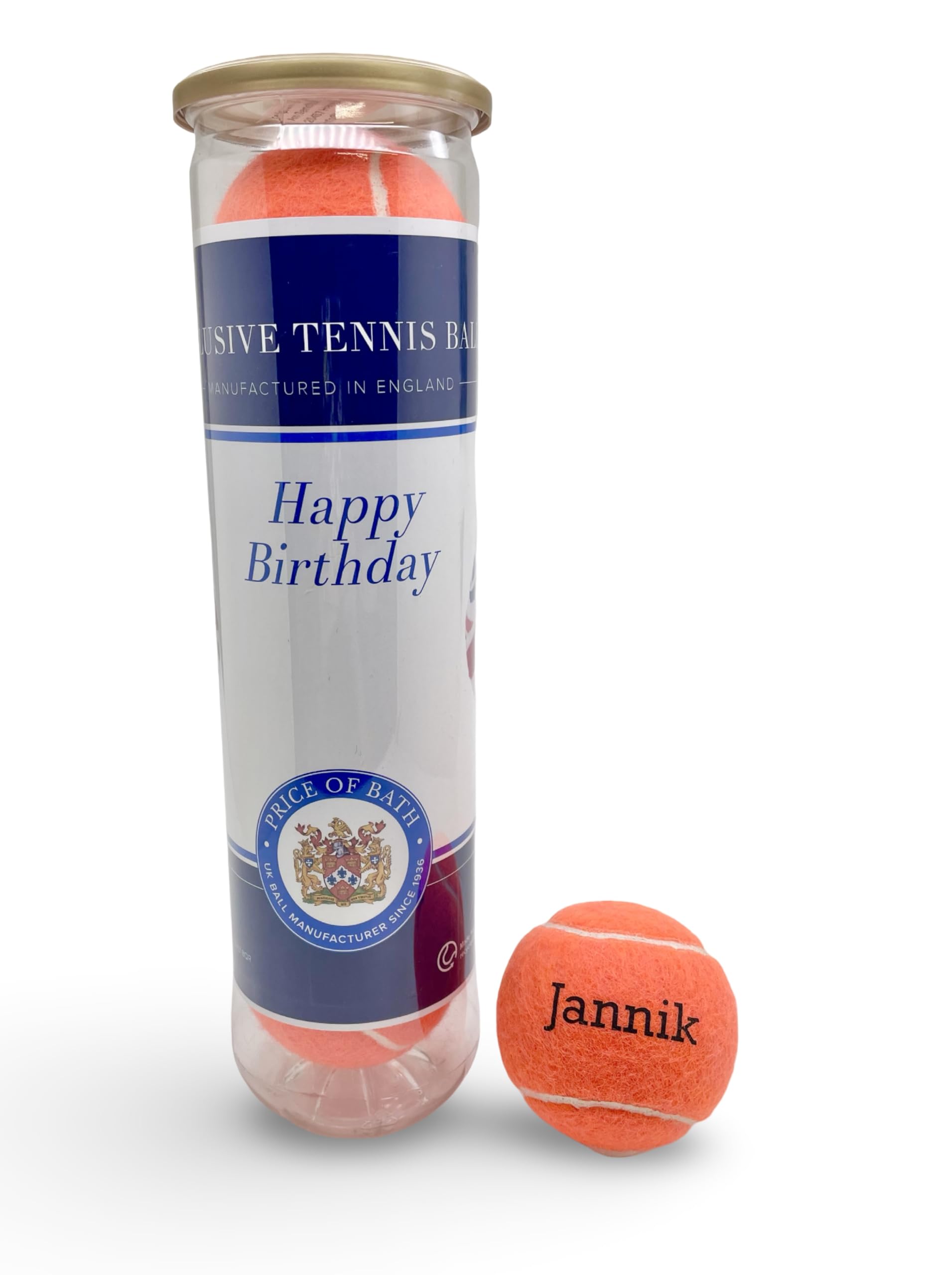 Price of Bath 4 Personalised Tennis Balls in a Labelled Tube | Custom Name & Text Printed | In Orange | Unique Tennis Gift for Birthday, Christmas & Coaches | Made in UK