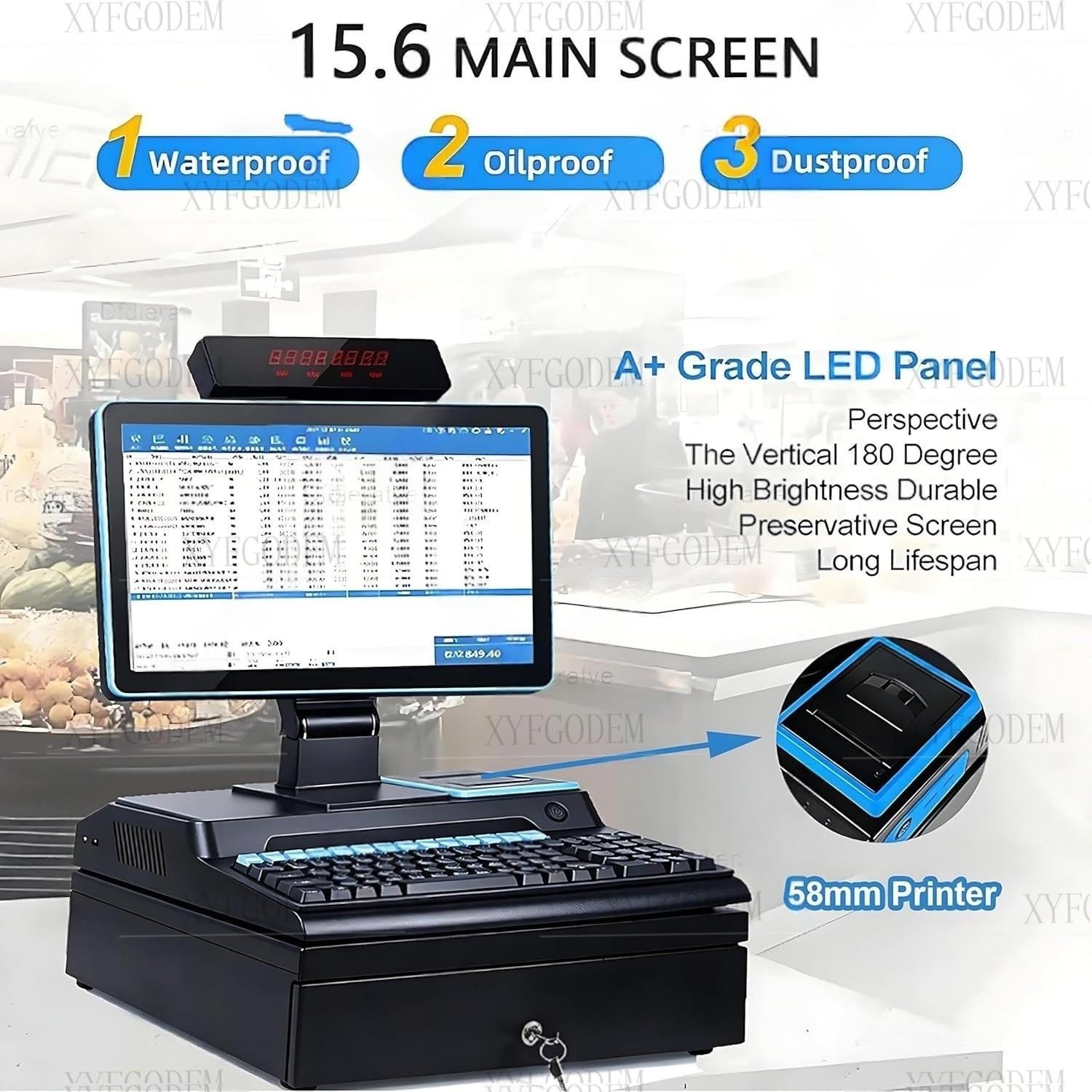 Smart Box professionale da 15,6 pollici touch con scanner, stampante termica 58 mm, cassetto portamonete, i5, 8 GB RAM, 128 GB SSD, ideale per commercio e piccole imprese