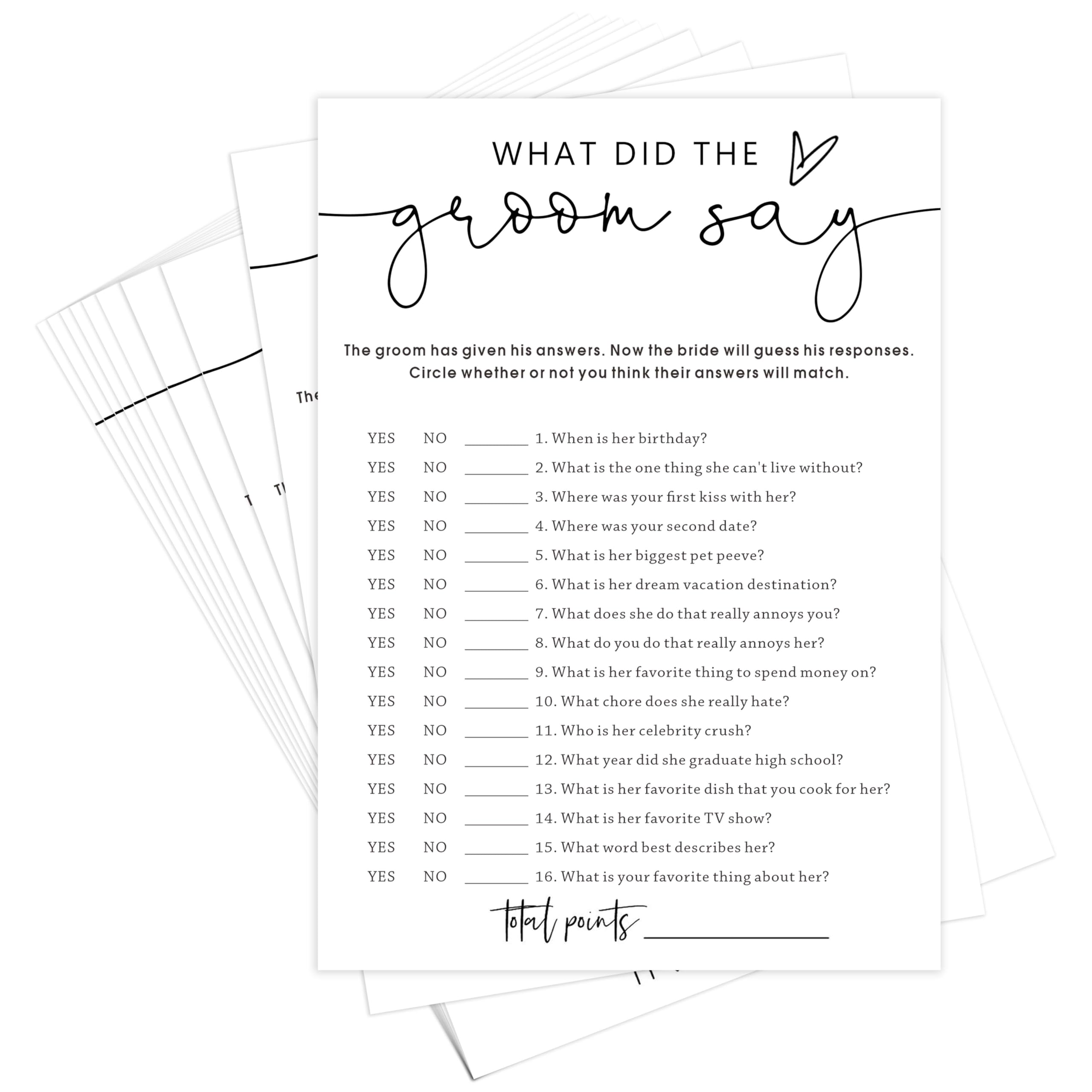 ZIIUFRN Bridal Shower Games, What Did The Groom Say, 5x7 Inches, Fun and Hilarious Games for Bridal Shower, Wedding Shower, Bachelorette Party