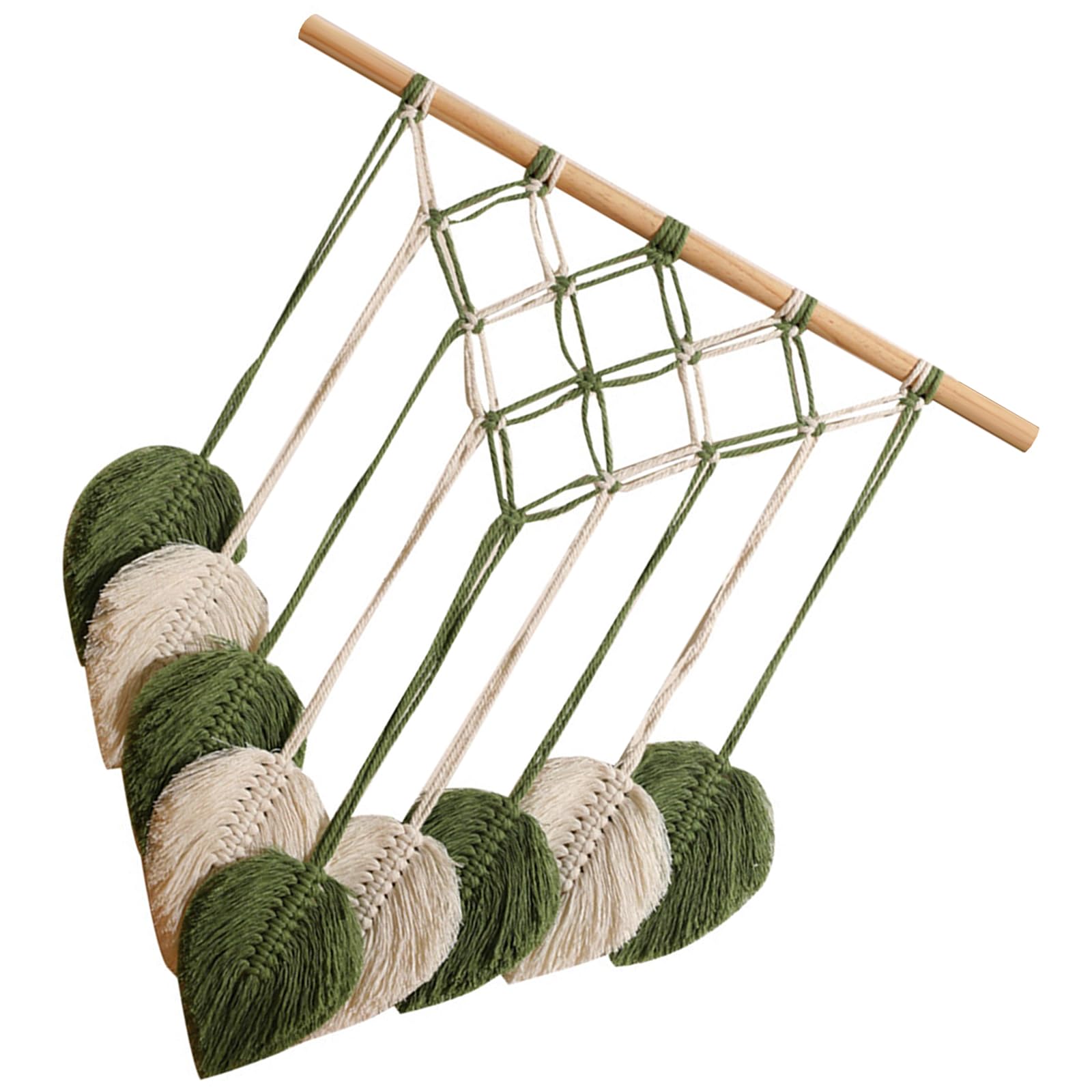 carotoe Macrames Wall Decors Cotton Handwoven Hanging Tapestry with Wooden Stick and Fringes Tassels Theme Bedroom Accent Cotton Tapestry Decors