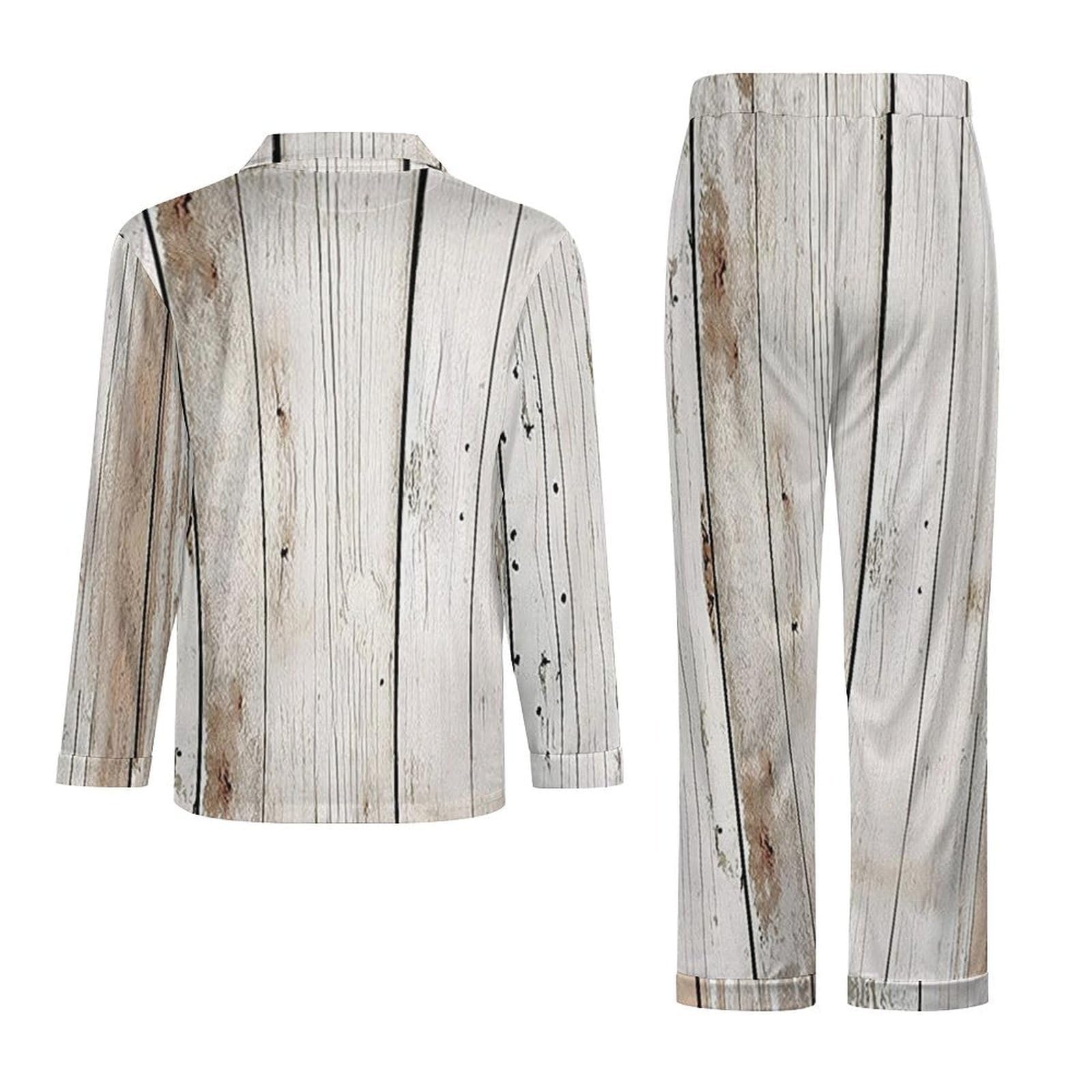 OLEETS Completo Pigiama da Uomo - Modello di Tavola di Legno Top E Pantaloni in 2 Pezzi Pigiama Casual E Ampio A Maniche Lunghe Morbido Autunnale E Invernale.