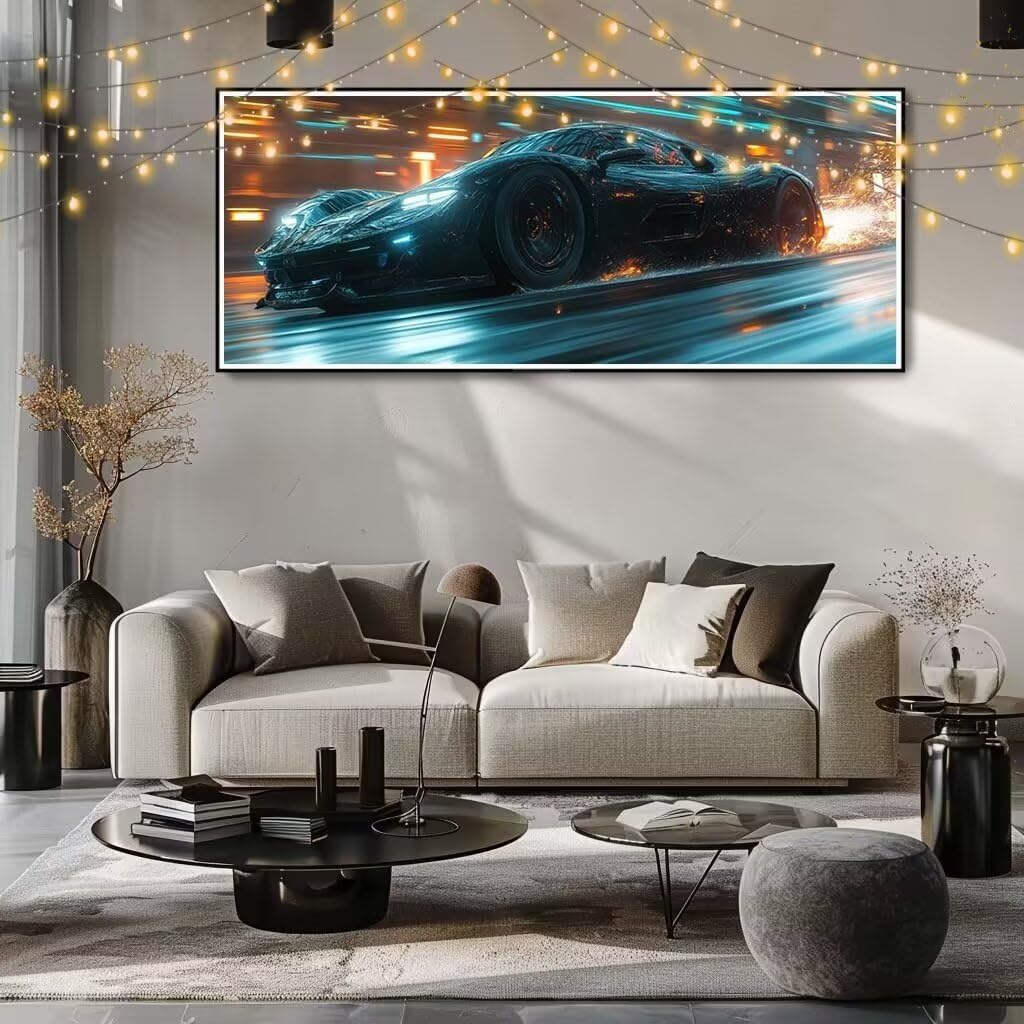 Malarstwo diamentowe 5D "zrób to sam" dla dzieci, mały krajobraz, sportowy samochód, obraz diamentowy 60 x 120 cm, tworzenie mozaiki według liczb, zestaw do malowania krzyżykowego, dla dorosłych