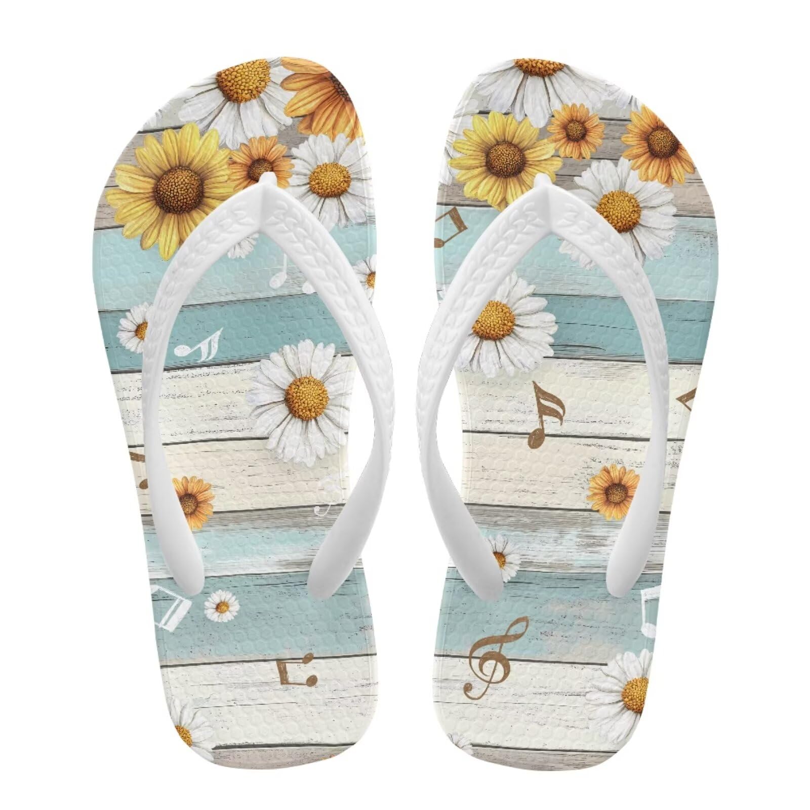 Pointodoor Sunflower Daisy Print Girls Flip Flops Sandals US 13.5 Kids and Toddler Slip on Water Shoes Summer Swim Beach Slide Sandals