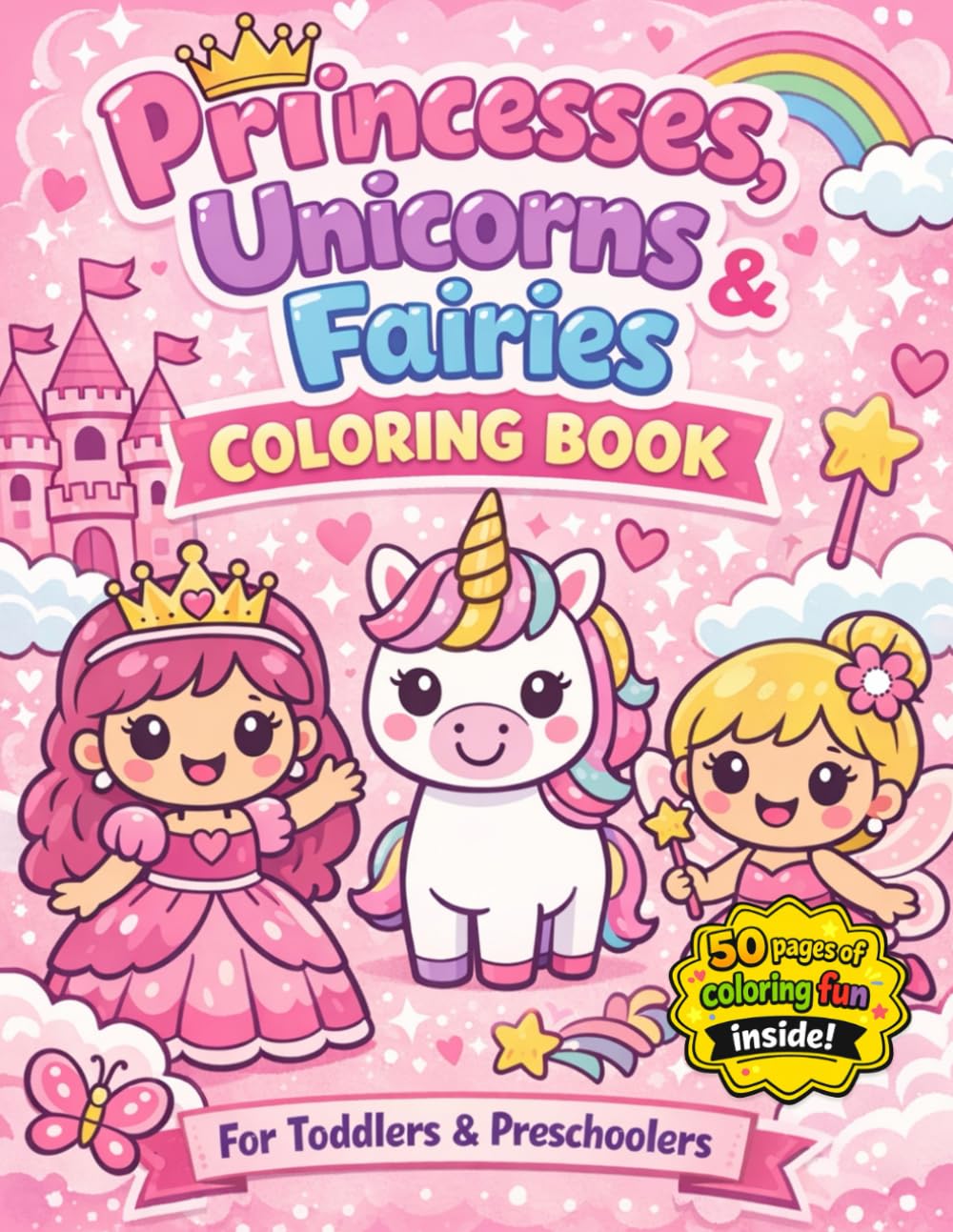 Princesses, Fairies & Unicorns Coloring Book: Cute & Simple Magical Designs for Toddlers & Preschoolers (Muskoka Little Learners Coloring Book Series)