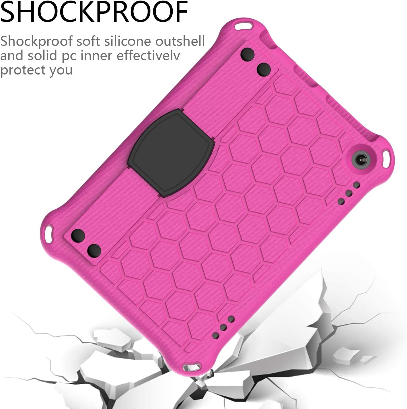 Bumper Case for Fire HD 8"/Plus 10th Gen (2020 Only), Techcircle Shockproof Hand Belt Stand Cover Kids EVA Foam Honeycomb Protective Case with Shoulder Strap Handle Light Cover, Rose
