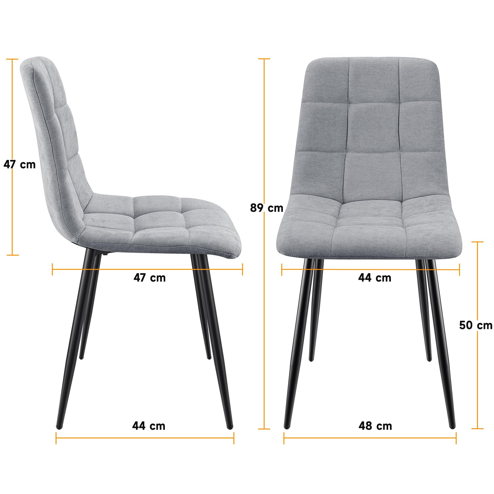 Set Di 4 Sedie Da Pranzo,Sedia Da Cucina Con Piedi In Metallo Nero,Sedie Imbottite Con Tessuto Di Lino,Sedia Da Camera Da Letto Salotto Soggiorno,Gray