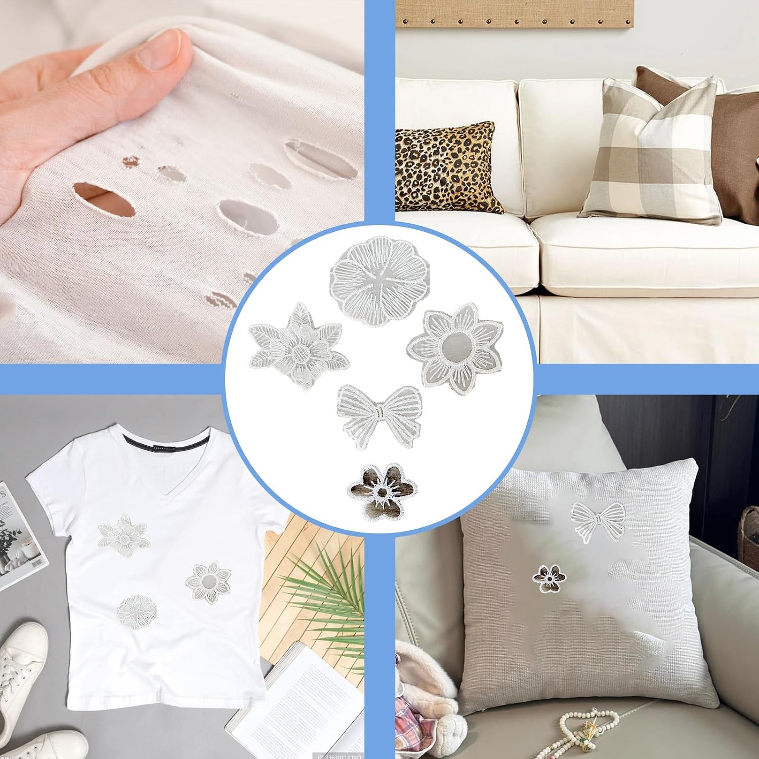 50 pcs 3D Floral Applique Patches, White Flower Lace Embroidery Appliques for Clothes, Sew Organza Flower Patches for Wedding Dresses, Jeans, Sweaters, DIY Crafts