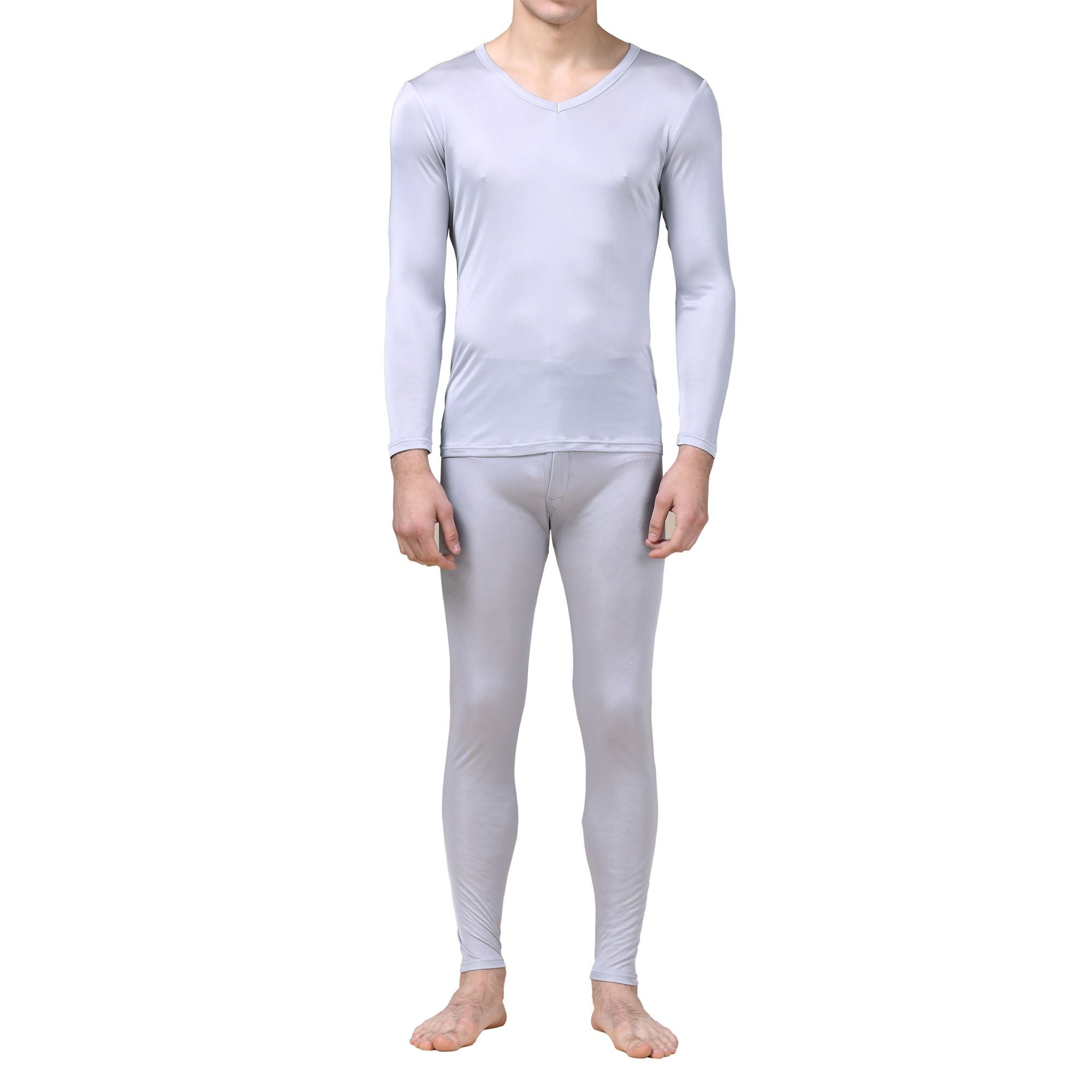 Paradise Silk Ensemble caleçon long en tricot de soie pure pour homme avec col en V
