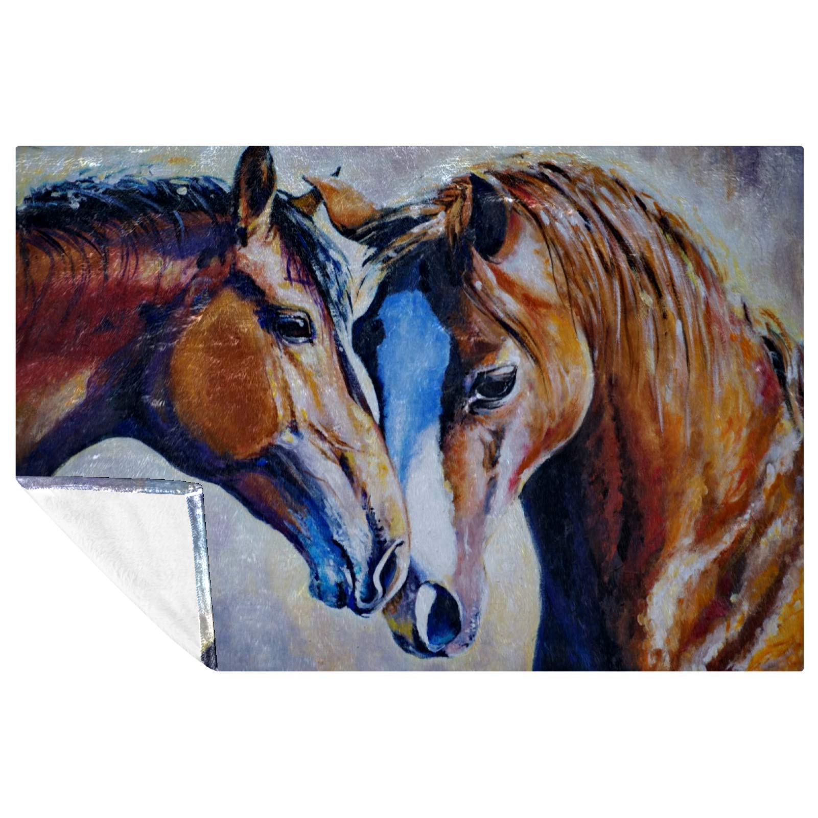 Couverture deux chevaux 150x100 cm douce et chaude pour lit et canapé