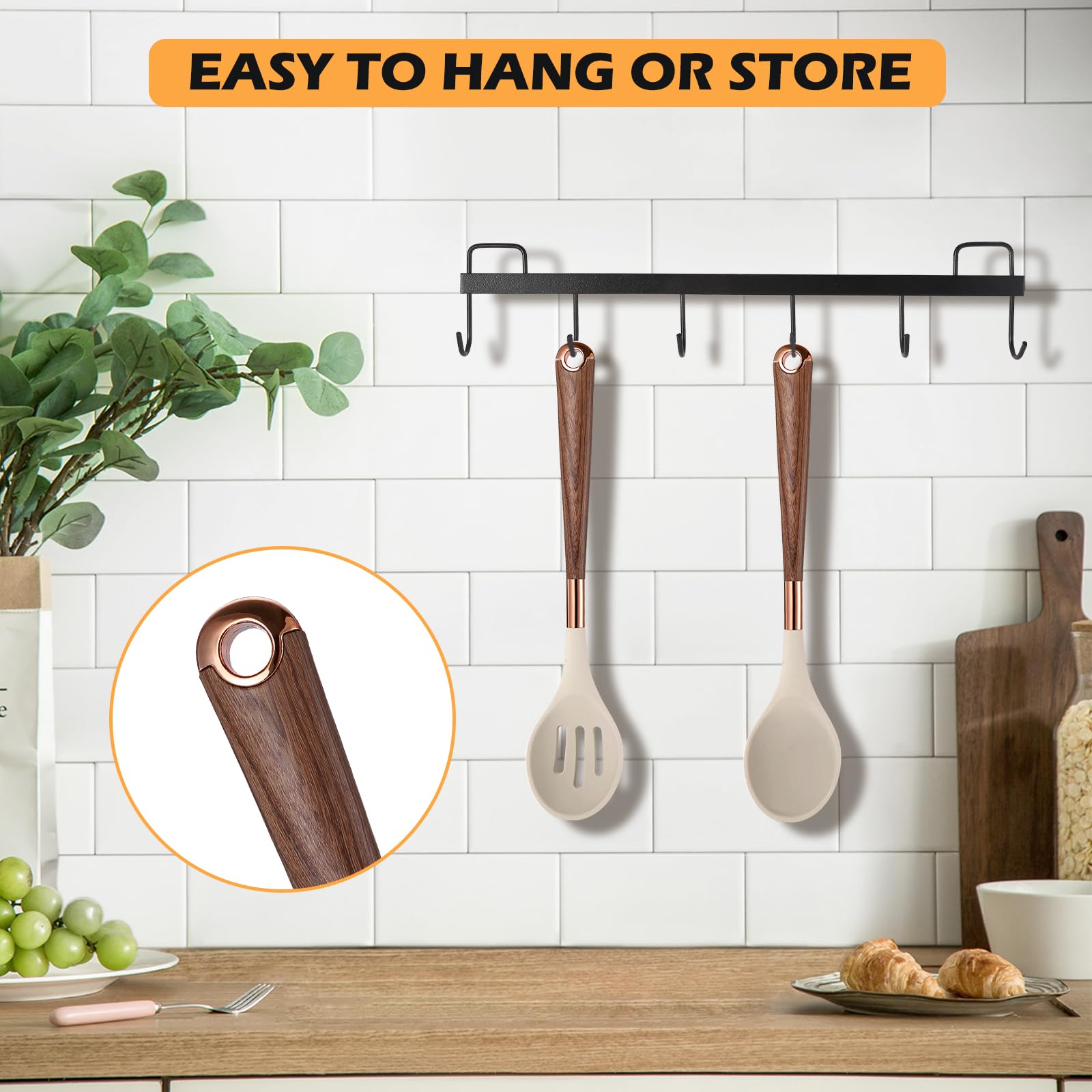 MANJIA Cucharas de cocina de silicona sólidas y ranuradas, antiadherentes, resistentes al calor, juego de cucharas de cocina de silicona resistentes para mezclar, servir, revolver, freír, untar 2