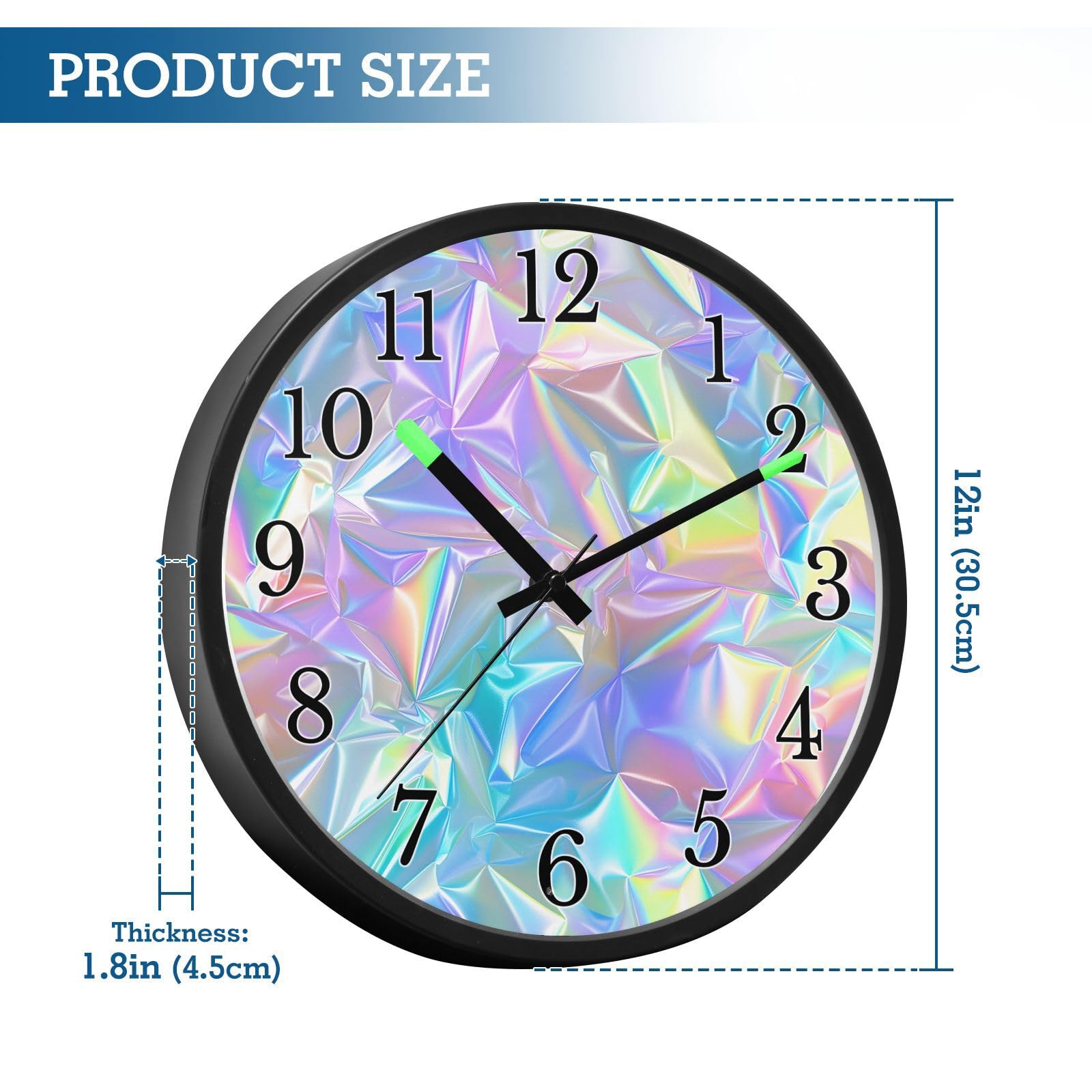 Mnsruu Reloj de pared luminoso holográfico arcoíris neón reloj de pared que brilla en la oscuridad, funciona con pilas, reloj de luz nocturna silencioso sin tictac para dormitorio